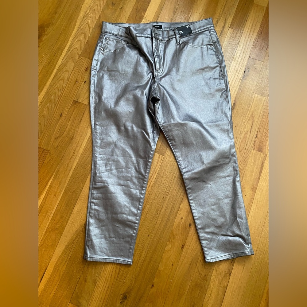 Express Mid rise gray metallic coated skinny jeans